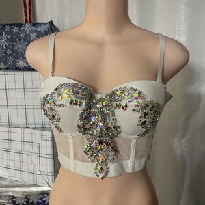 Lydia USA Embellished Bustier Top Corset Lingerie Blouse Large Rhinestone Jewel